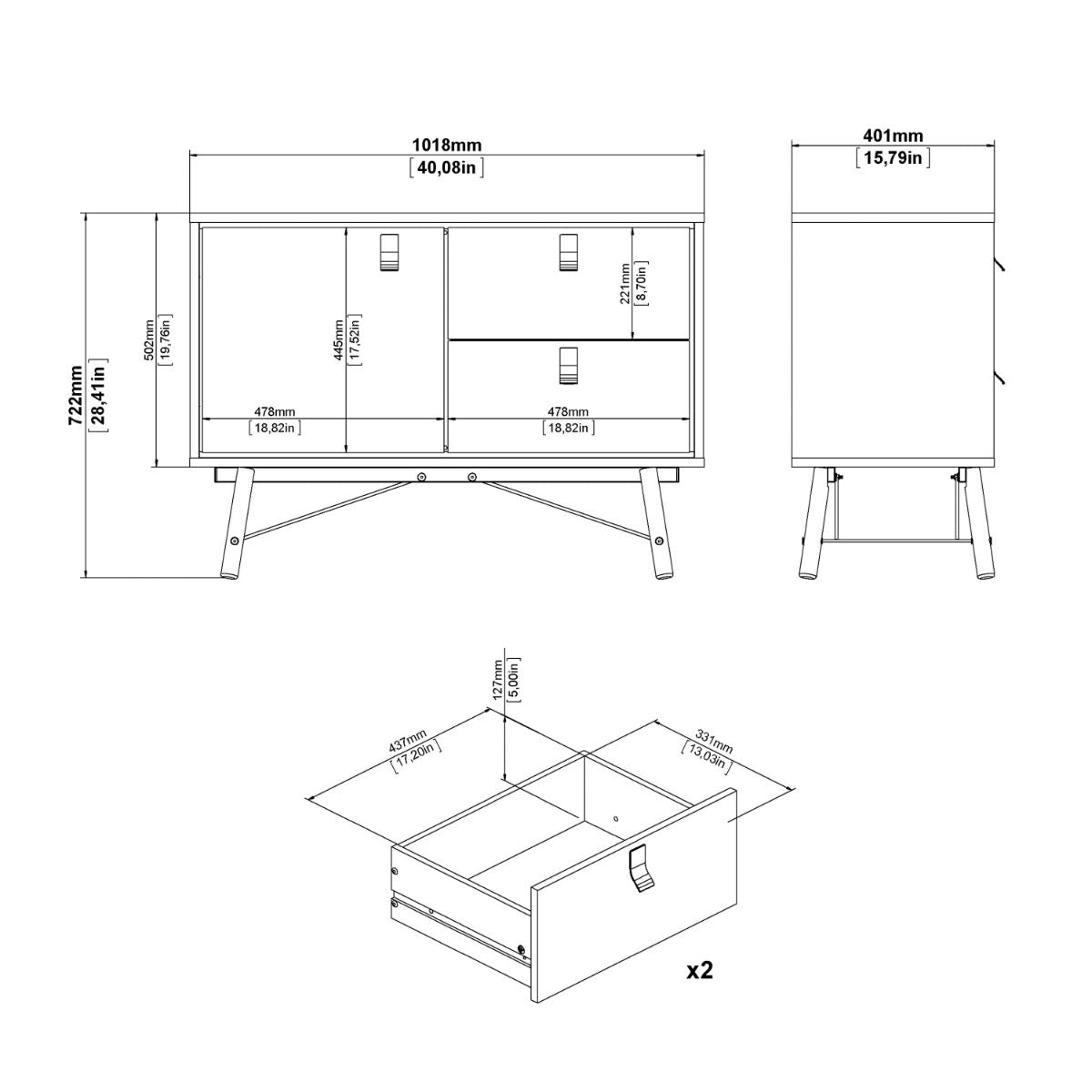 Ry Sideboard with 1 door + 2 drawers Matt White