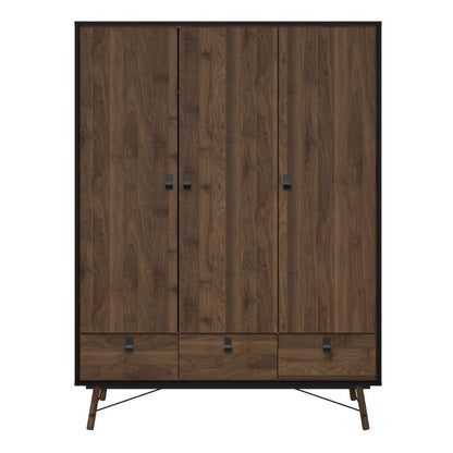 Ry Wardrobe 3 doors + 3 drawers in Matt Black Walnut