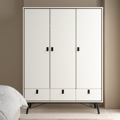 Ry Wardrobe 3 doors + 3 drawers in Matt White