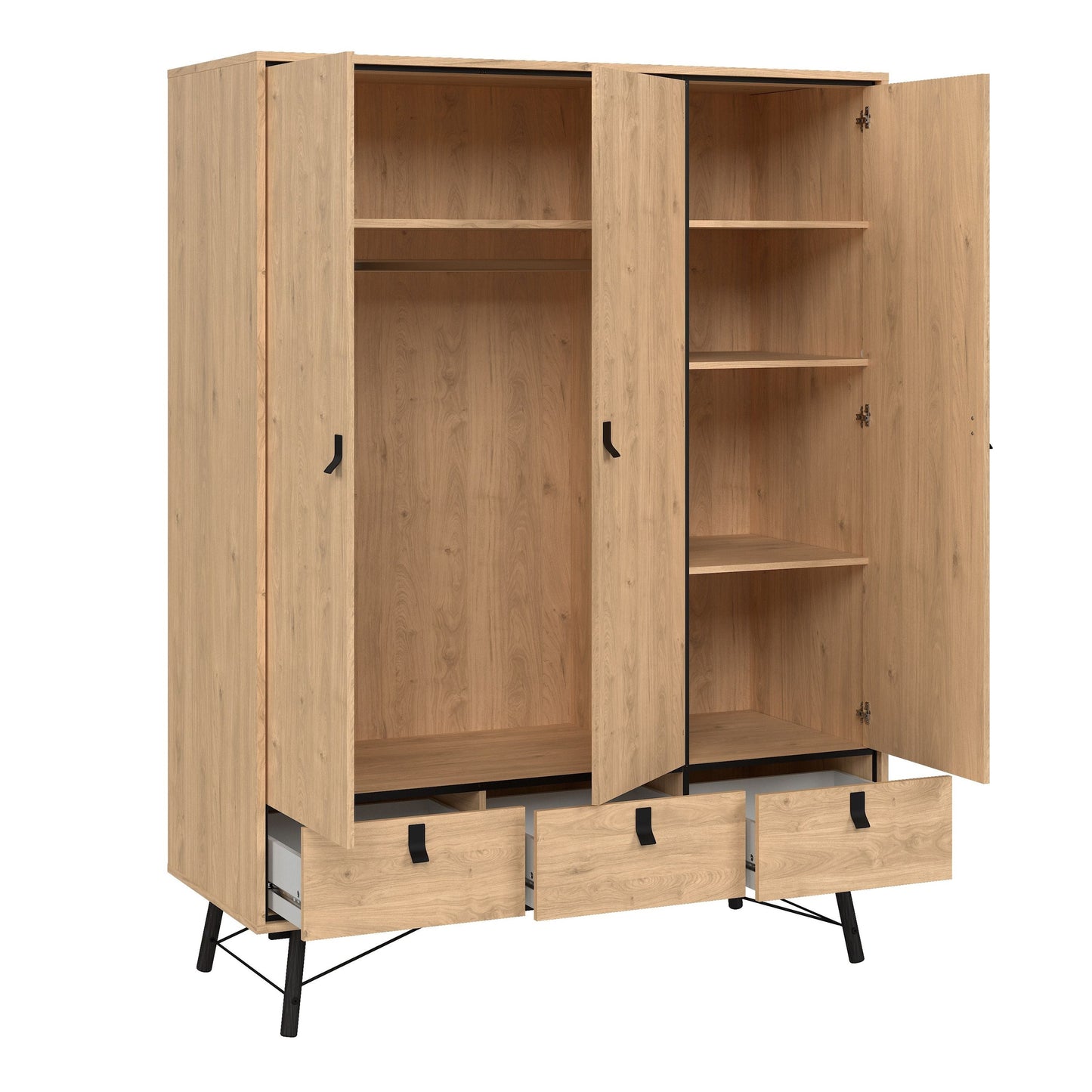 Ry Wardrobe 3 Doors + 3 Drawers in Jackson Hickory Oak