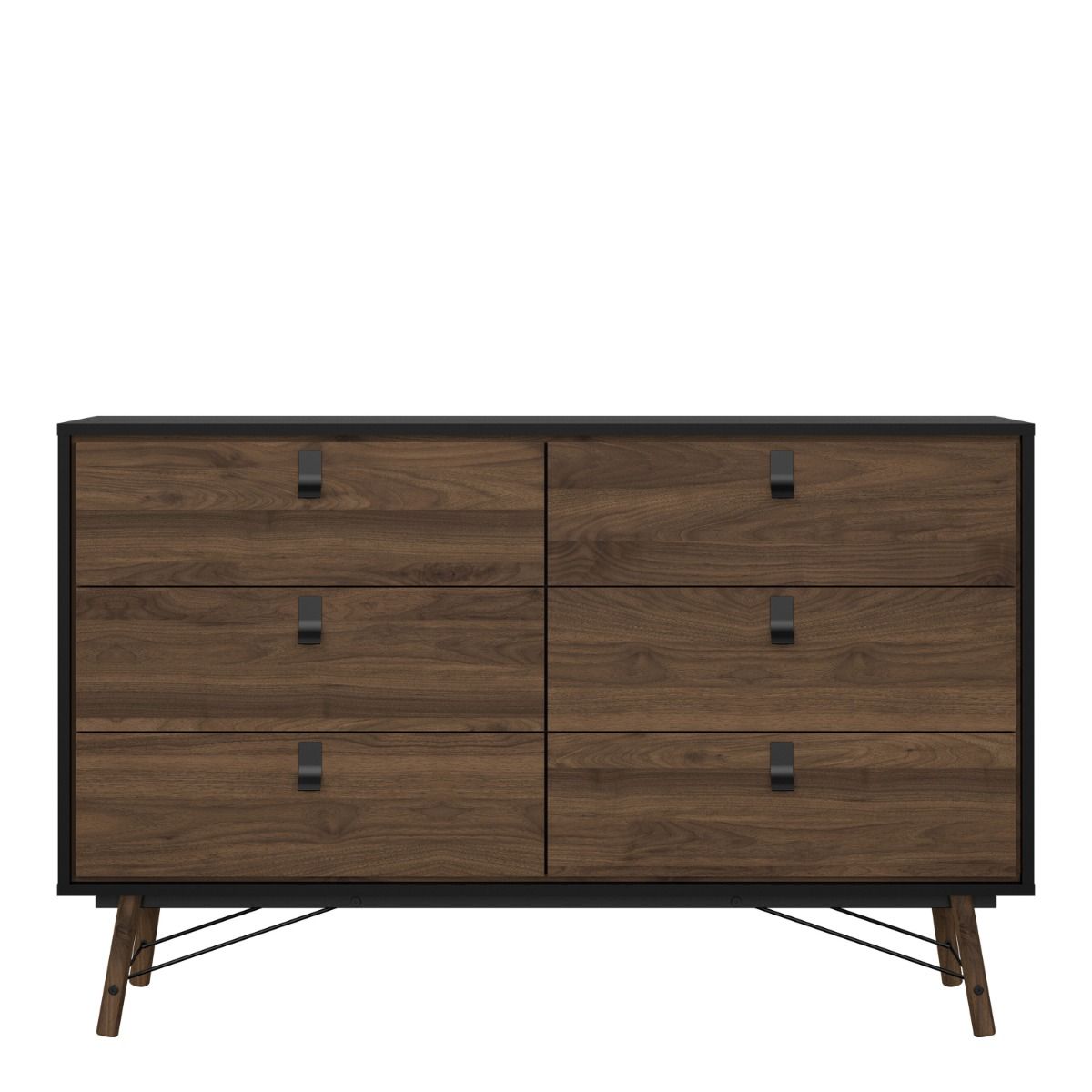 Ry Wide double chest of drawers 6 drawers in Matt Black Walnut