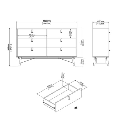 Ry Wide Double Chest of Drawers 6 Drawers in Jackson Hickory Oak