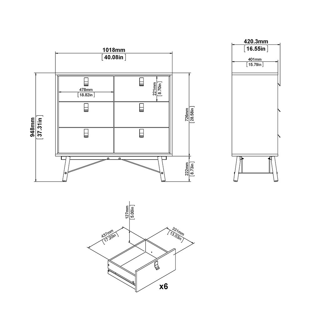 Ry Double chest of drawers 6 drawers in Matt White