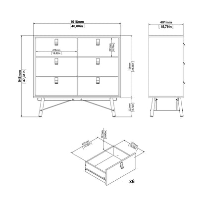 Ry Small Double Chest of Drawers 6 Drawers in Jackson Hickory Oak