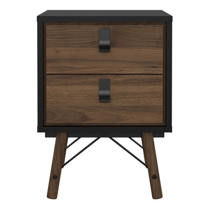 Ry Bedside cabinet 2 drawer in Matt Black Walnut