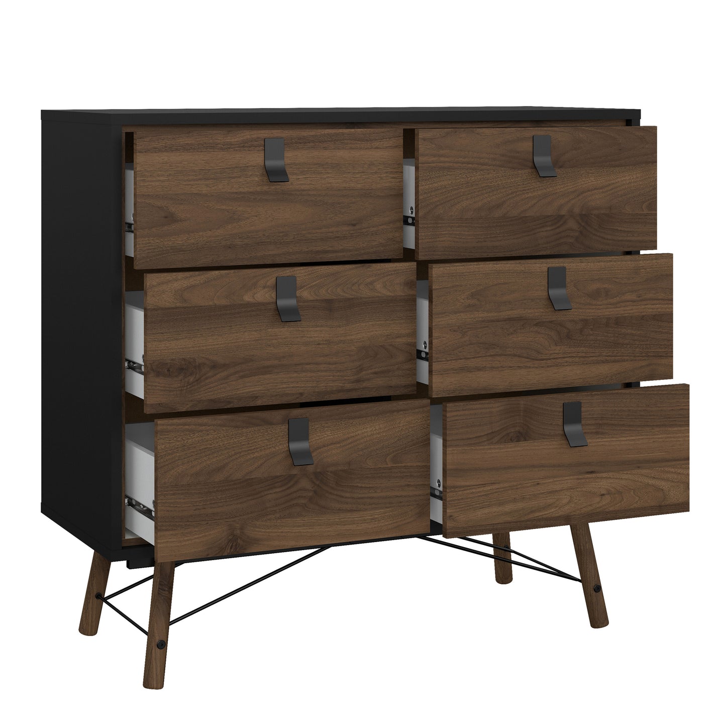 Ry 3 Piece Bundle, Bedside, Chest and 3 Door 3 Drawer Wardrobe in Matt Black Walnut