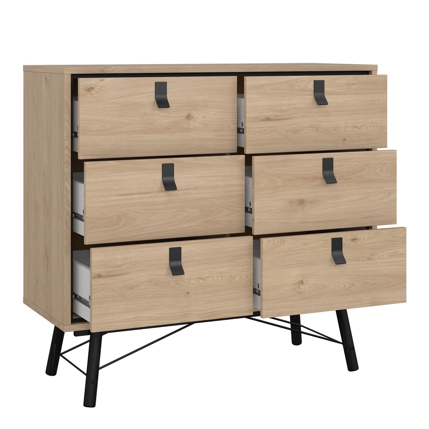 Ry 3 Piece Bundle, Bedside, Chest and 3 Door 3 Drawer Wardrobe in Jackson Hickory Oak