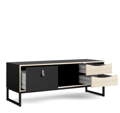 Stubbe TV Unit 1+2 drawers and open shelf in Matt Black Oak