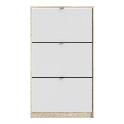 Shoes Shoe cabinet w. 3 tilting doors and 1 layer Oak structure White