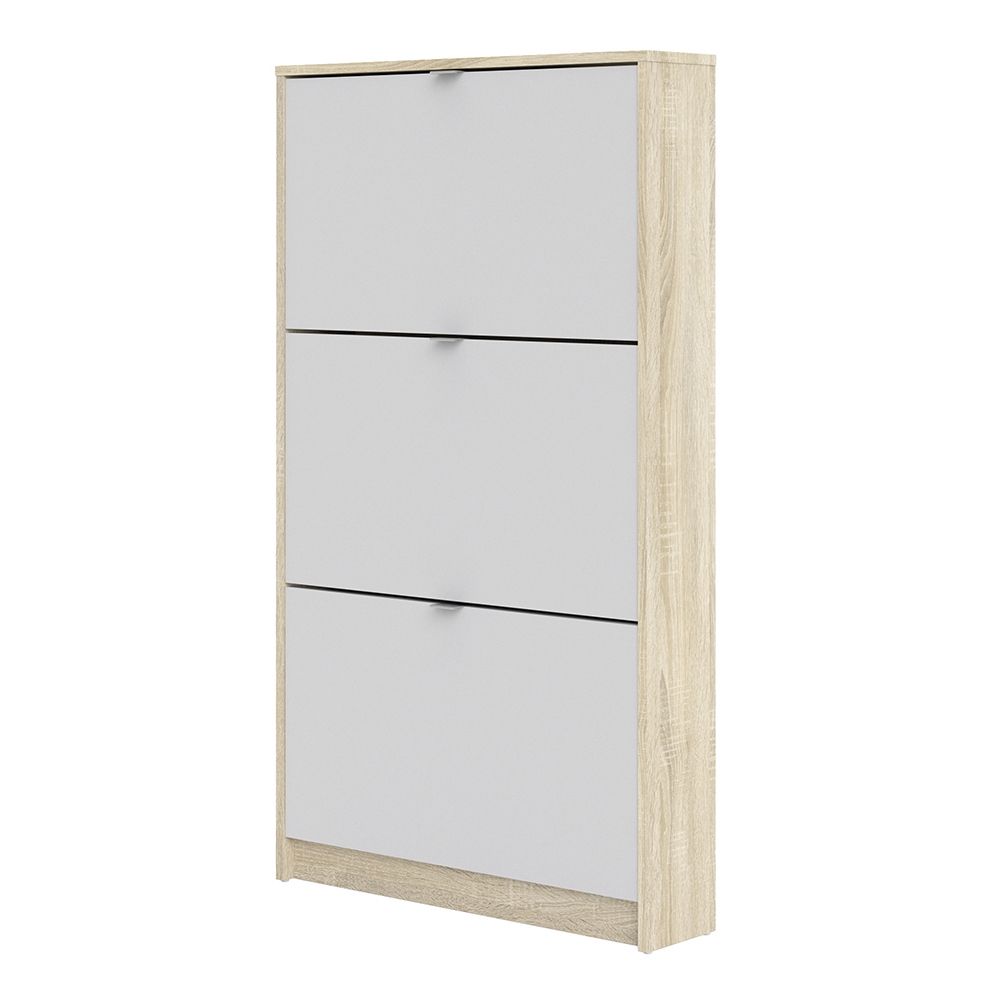 Shoes Shoe cabinet w. 3 tilting doors and 1 layer Oak structure White