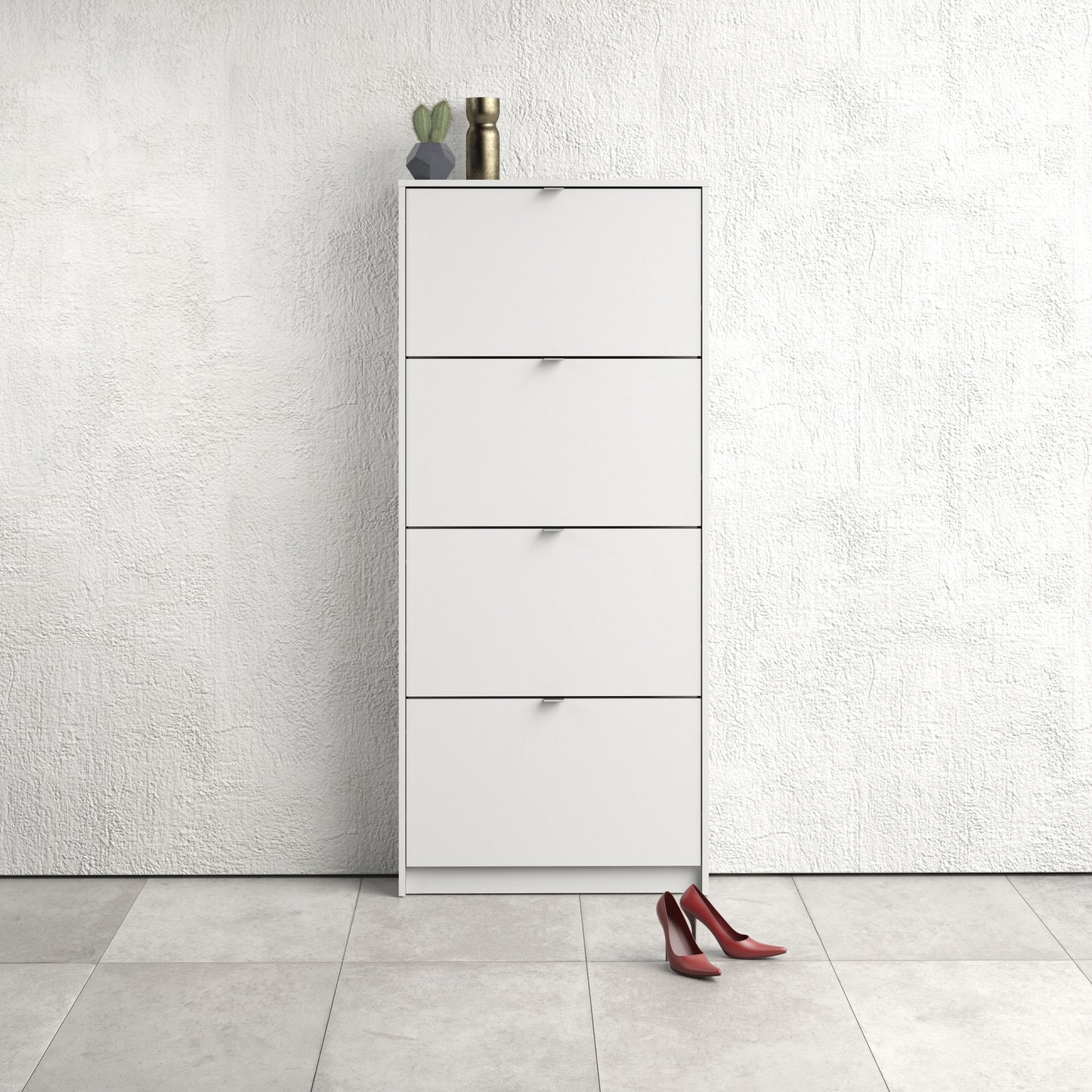 Shoes Shoe cabinet w. 4 tilting doors and 1 layer in White