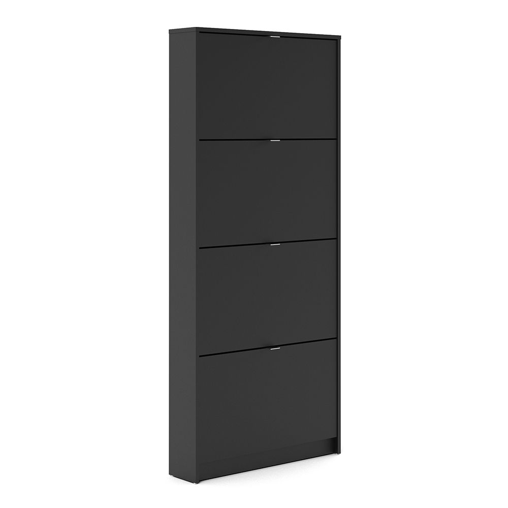 Shoes Shoe cabinet w. 4 tilting doors and 1 layer in Matt Black