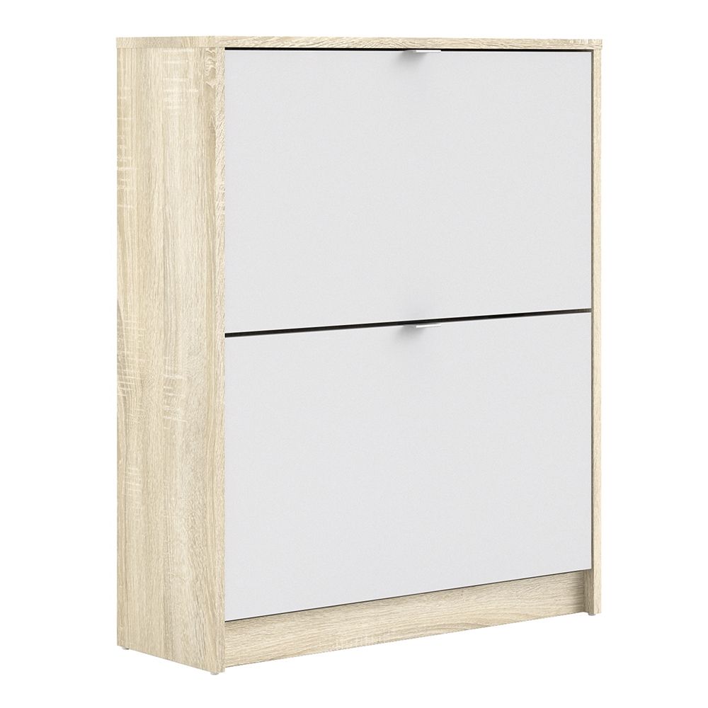 Shoes Shoe cabinet w. 2 tilting doors and 2 layers Oak structure White