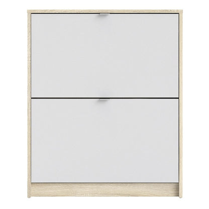 Shoes Shoe cabinet w. 2 tilting doors and 2 layers Oak structure White