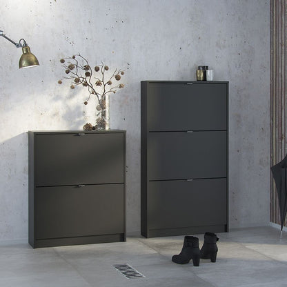 Shoes Shoe cabinet w. 2 tilting doors and 2 layers in Matt Black