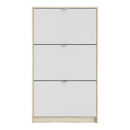 Shoes Shoe cabinet w. 3 tilting doors and 2 layers Oak structure White