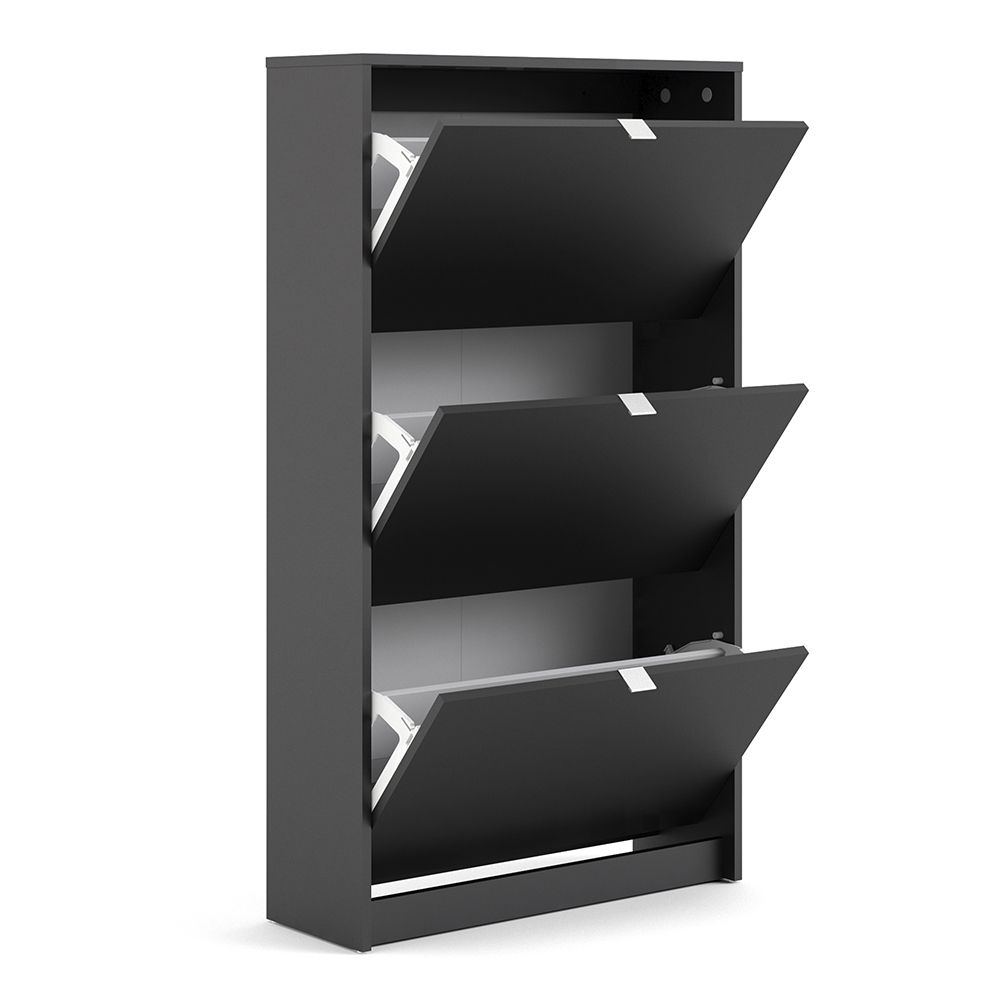 Shoes Shoe cabinet w. 3 tilting doors and 2 layers in Matt Black