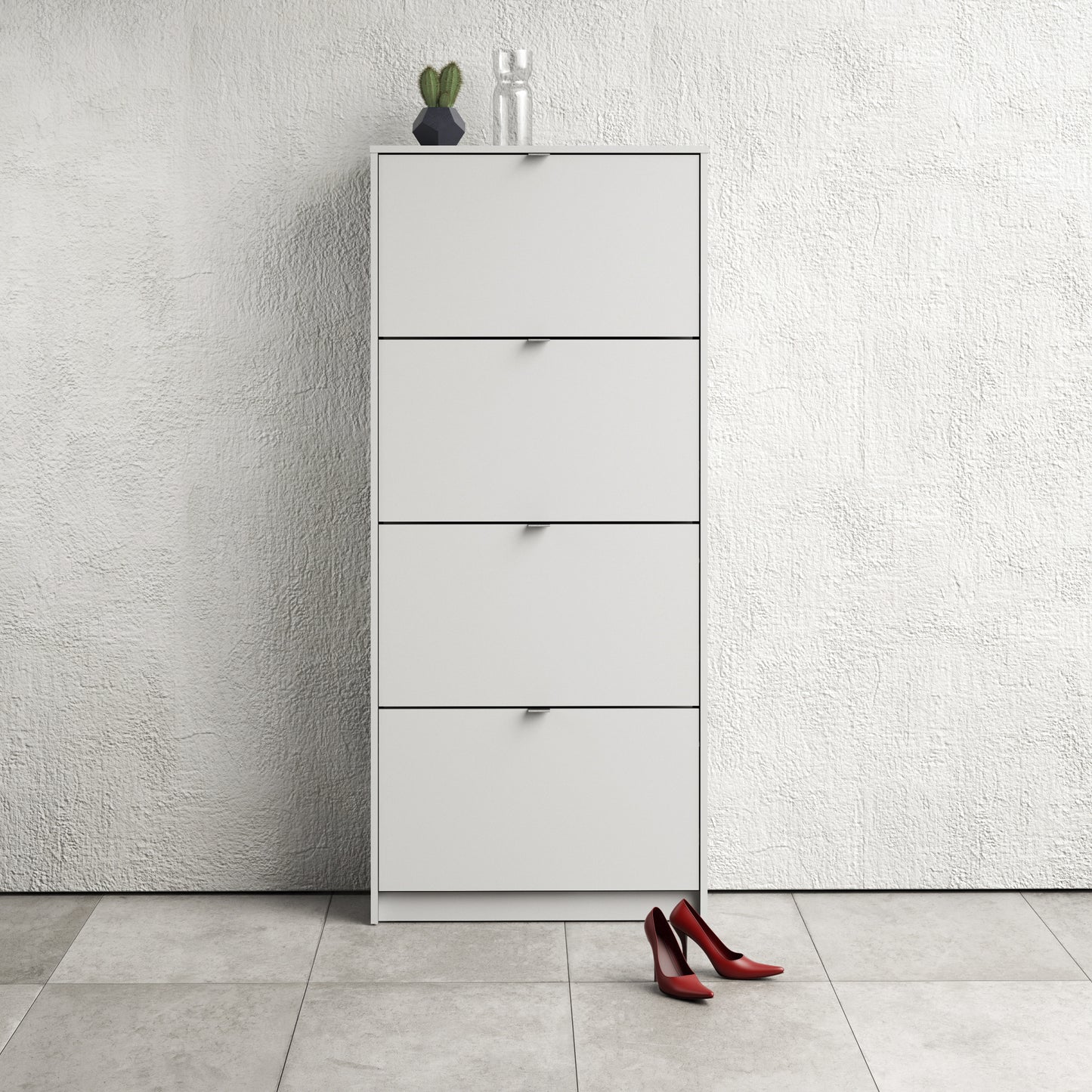 Shoes Shoe cabinet w. 4 tilting doors and 2 layers in White