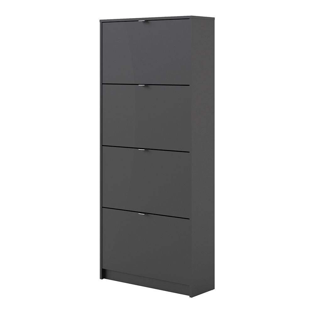 Shoes Shoe cabinet w. 4 tilting doors and 2 layers in Matt Black