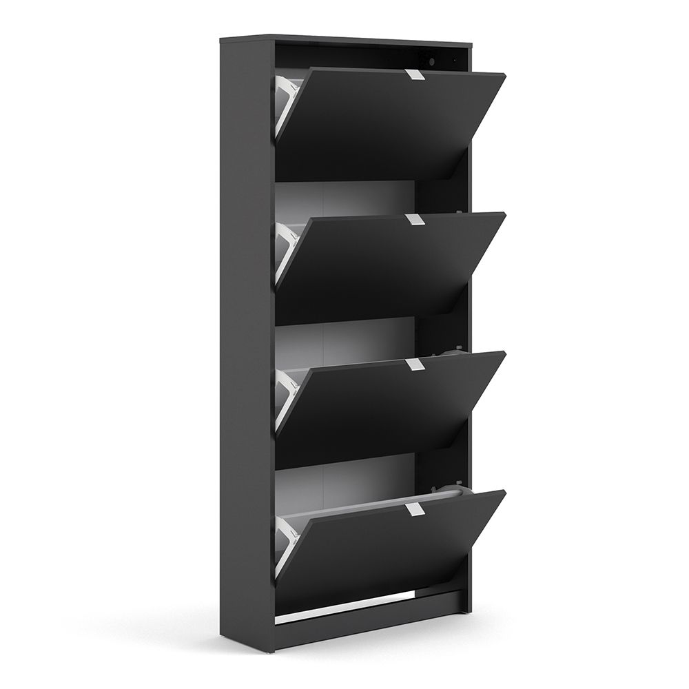 Shoes Shoe cabinet w. 4 tilting doors and 2 layers in Matt Black