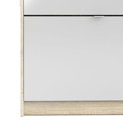 Shoes Shoe cabinet w. 4 tilting doors and 2 layers + 1 mirror door Oak structure