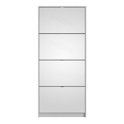 Shoes Shoe cabinet w. 4 mirror tilting doors and 2 layers in White