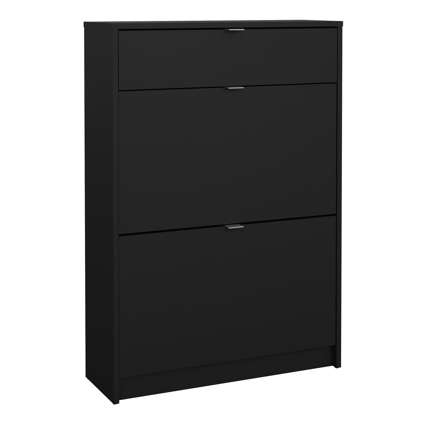 Shoe Cabinet 2 Flip Down Doors + 1 Drawer in Matt Black