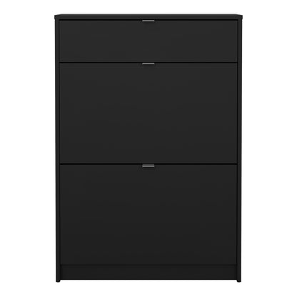 Shoe Cabinet 2 Flip Down Doors + 1 Drawer in Matt Black