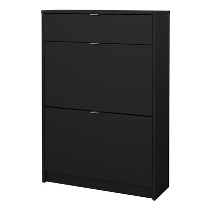 Shoe Cabinet 2 Flip Down Doors + 1 Drawer in Matt Black