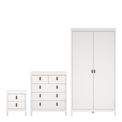 Barcelona 3 Piece Bundle, Bedside, Chest and 2 Door Wardrobe in White