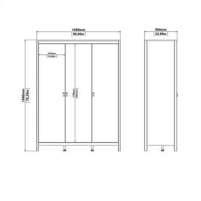 Barcelona 3 Piece Bundle, Bedside, Chest and 3 Door Wardrobe in White