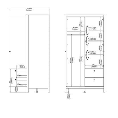 Barcelona Wardrobe with 1 door + 1 mirror door + 2 drawers White