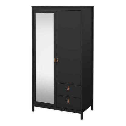 Barcelona Wardrobe with 1 door + 1 mirror door + 2 drawers Matt Black