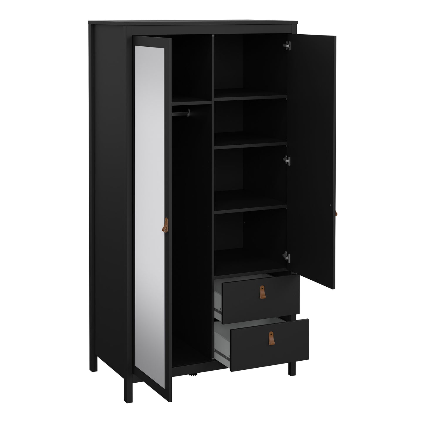 Barcelona Wardrobe with 1 door + 1 mirror door + 2 drawers Matt Black