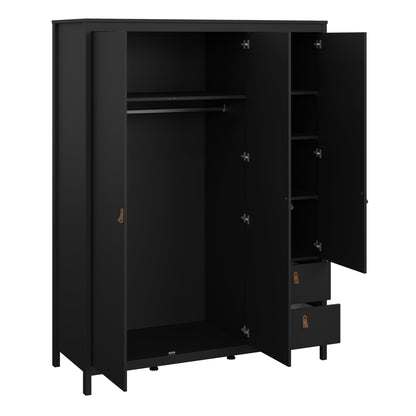 Barcelona Wardrobe with 2 doors + 1 mirror door + 2 drawers Matt Black