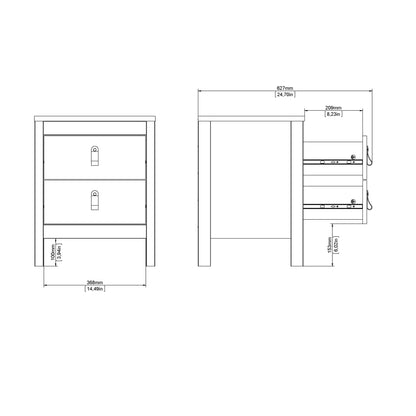 Barcelona Bedside Table 2 drawers in Matt Black