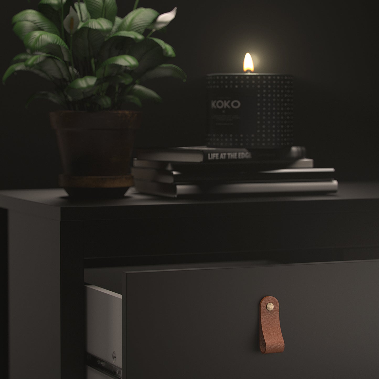 Barcelona Bedside Table 2 drawers in Matt Black