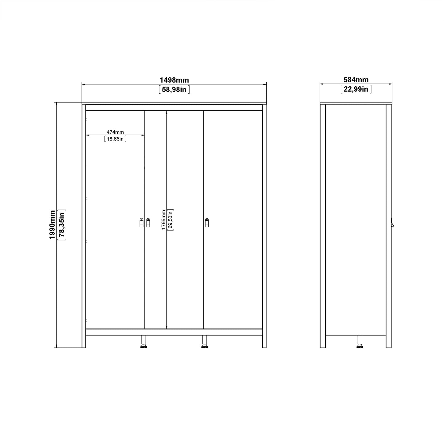 Barcelona Wardrobe with 3 doors in Matt Black