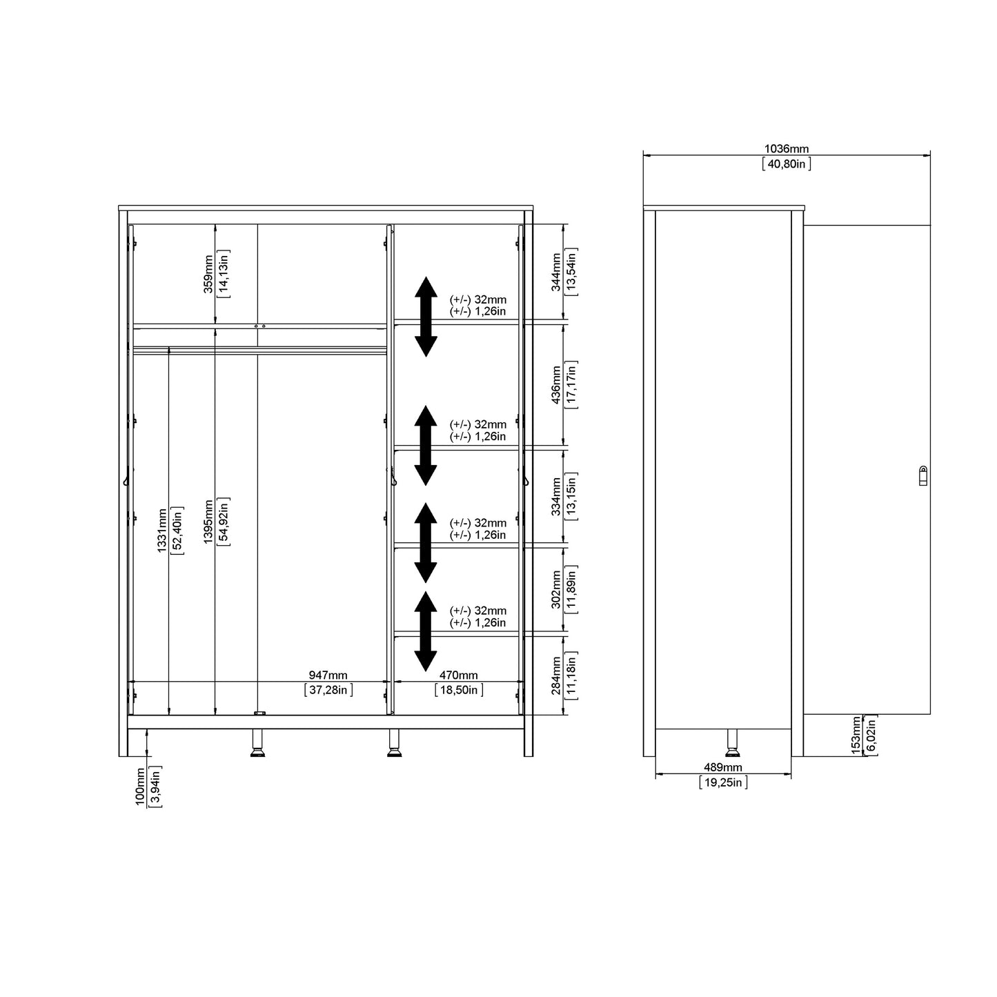 Barcelona Wardrobe with 3 doors in Matt Black