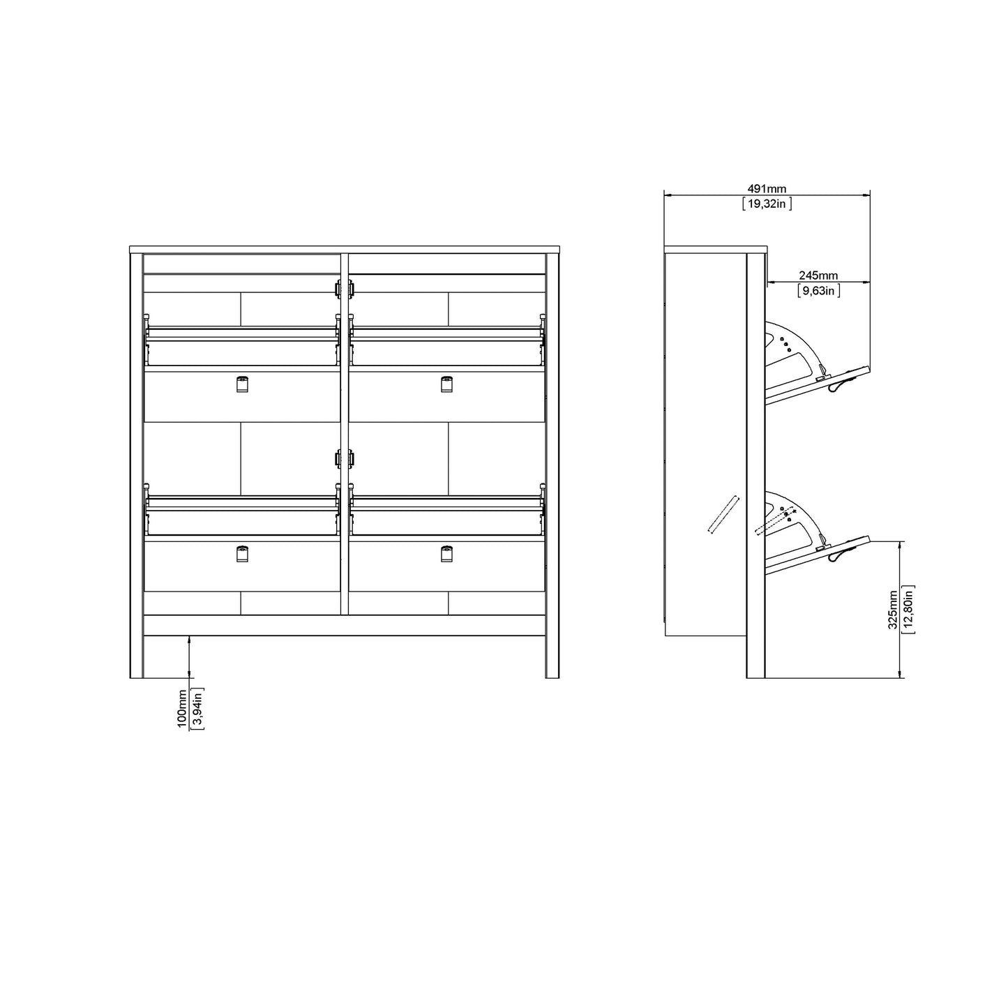 Barcelona Shoe cabinet 4 compartments in White