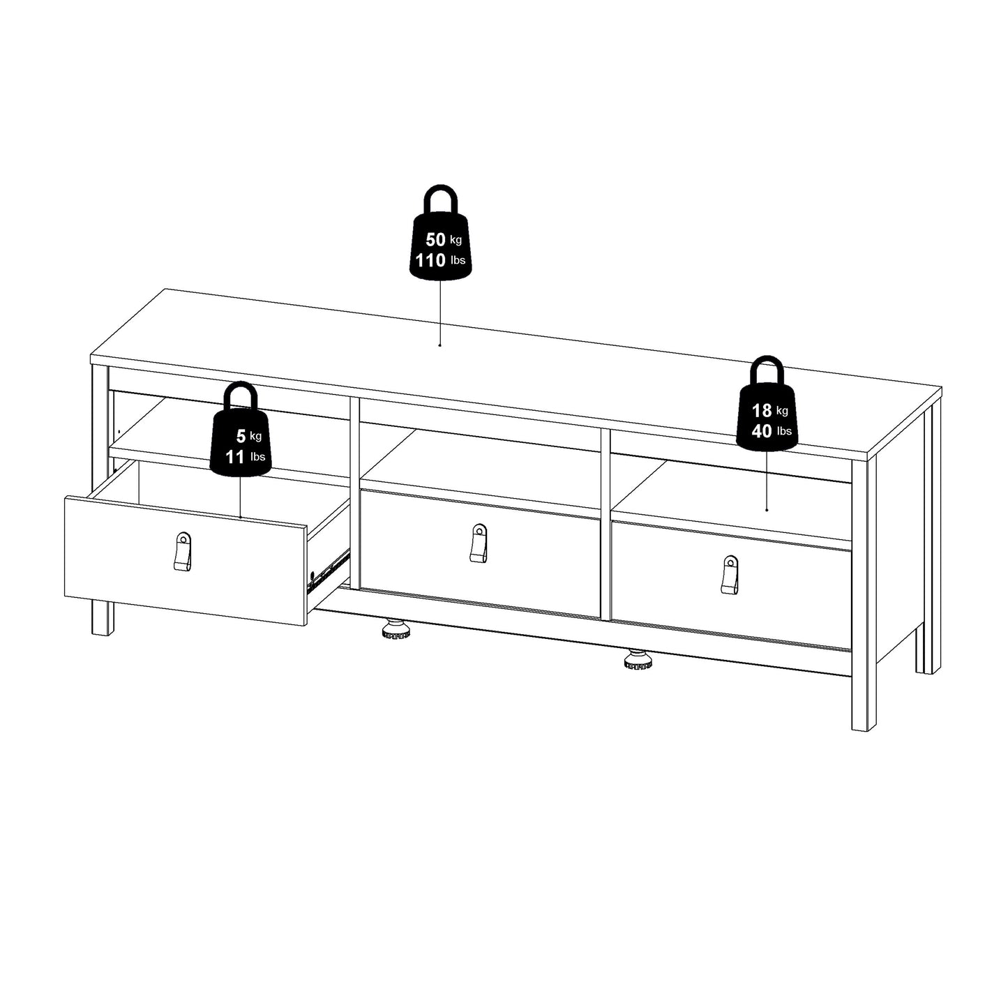 Barcelona Tv-unit 3 drawers in Matt Black