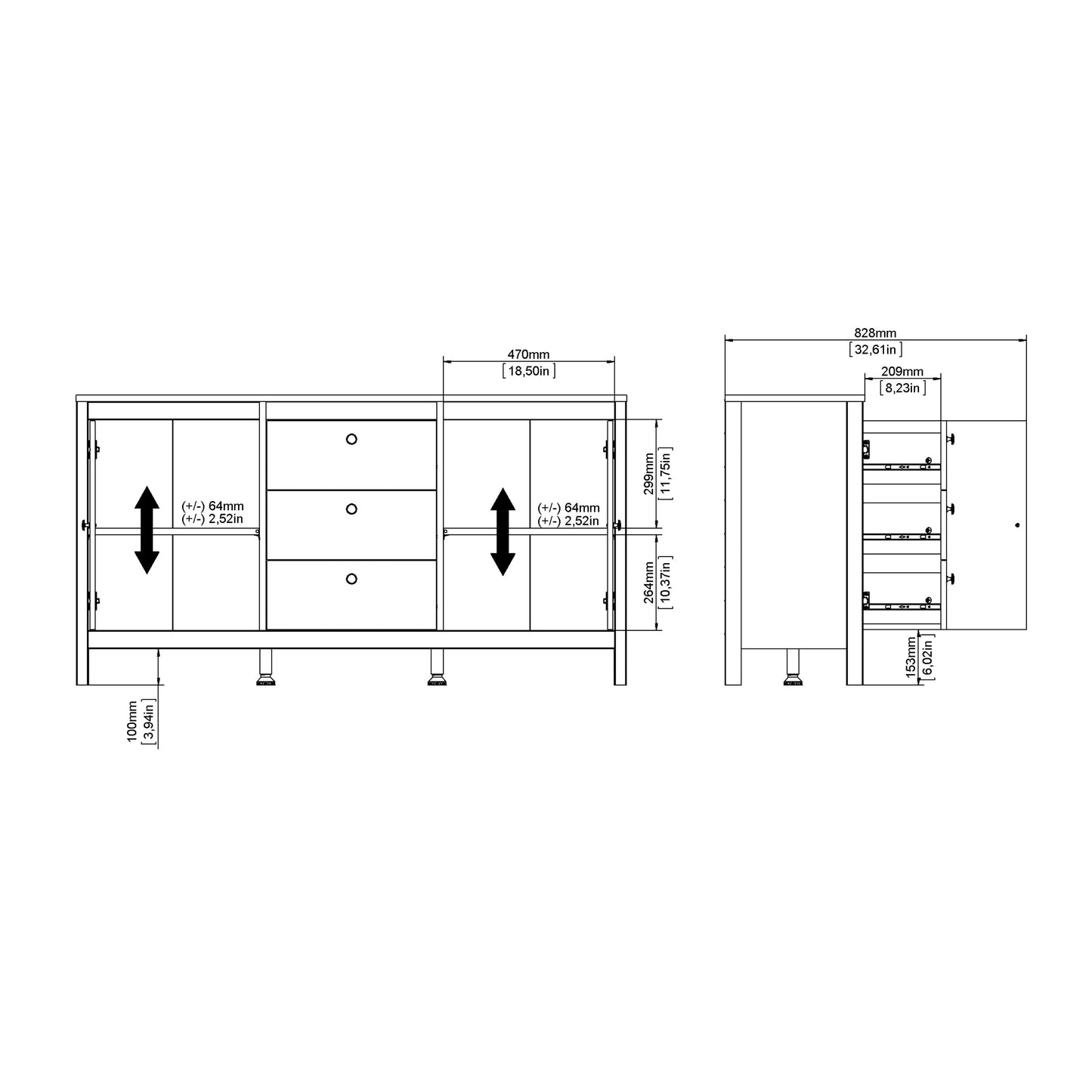 Barcelona Sideboard 2 doors + 3 drawers in White