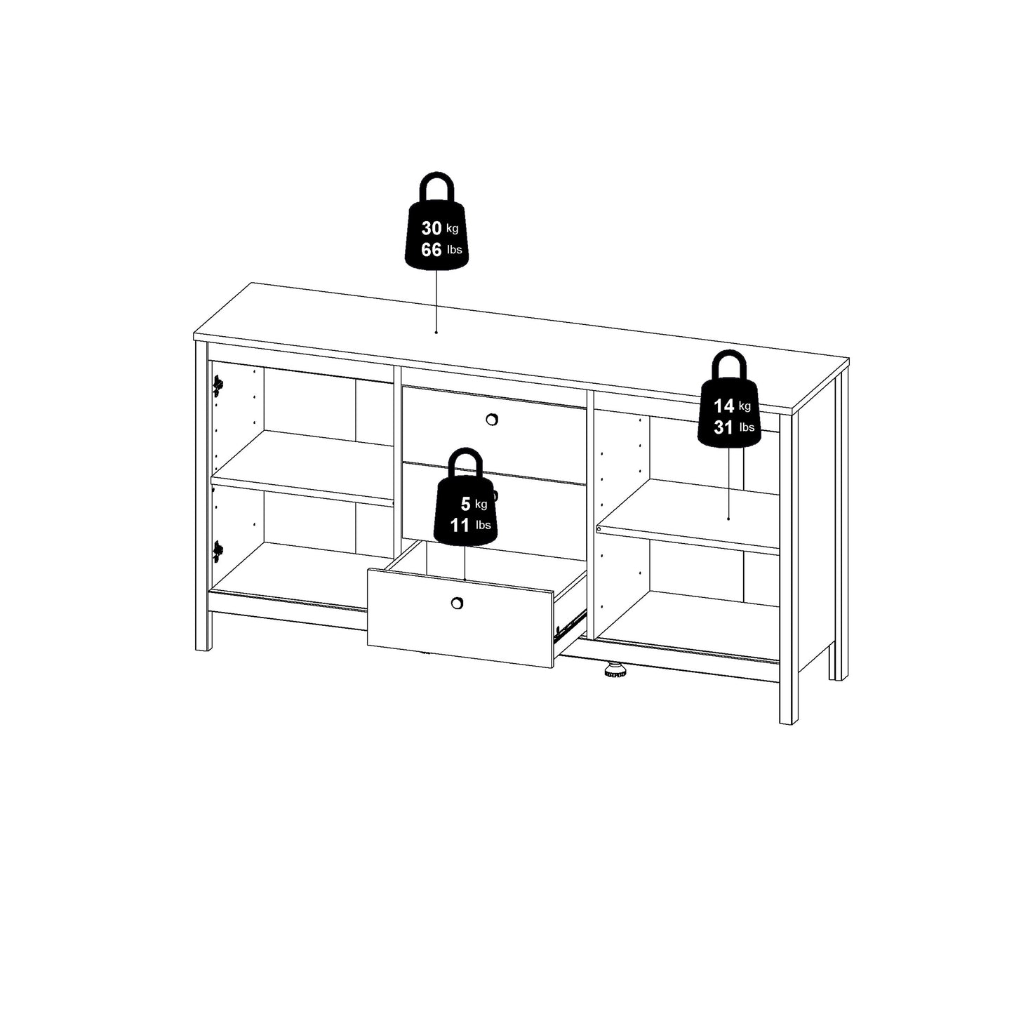 Barcelona Sideboard 2 doors + 3 drawers  in Matt Black