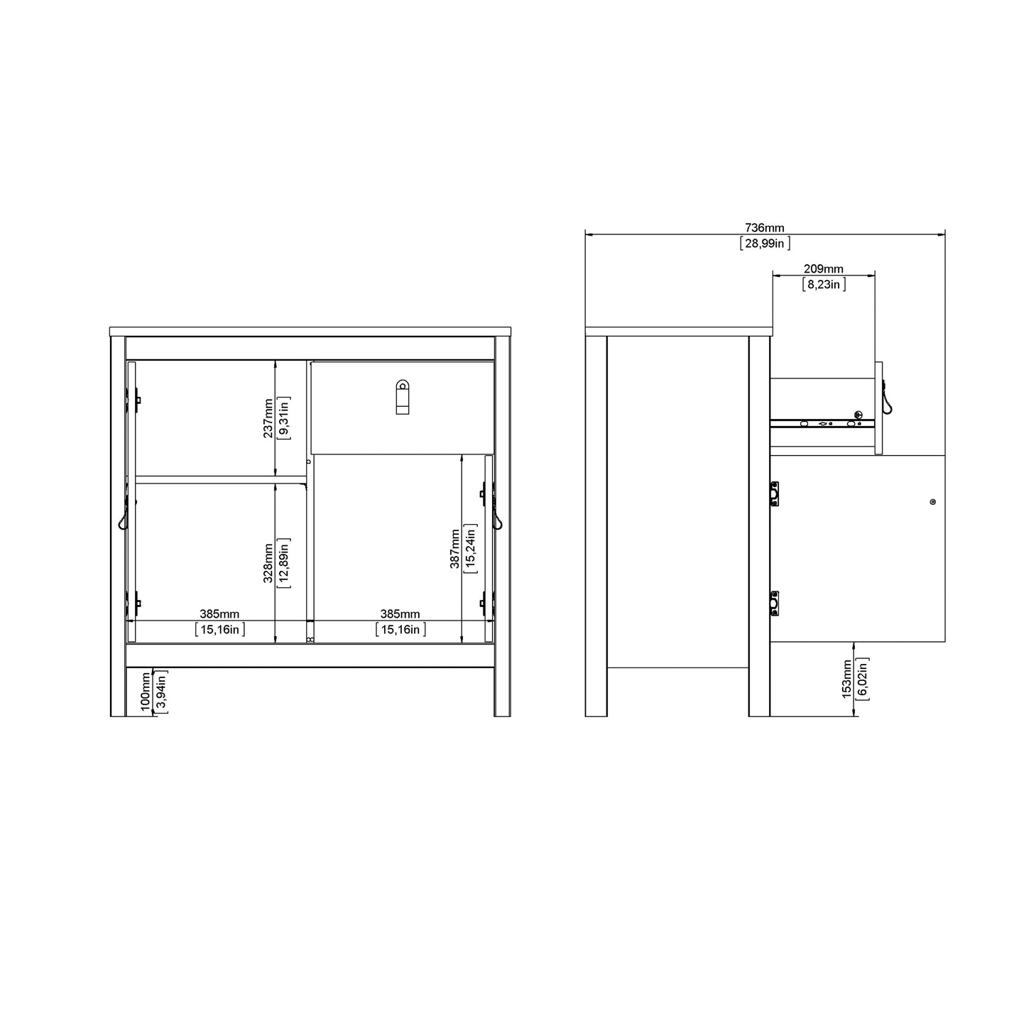 Barcelona Sideboard 2 doors + 1 drawer in White