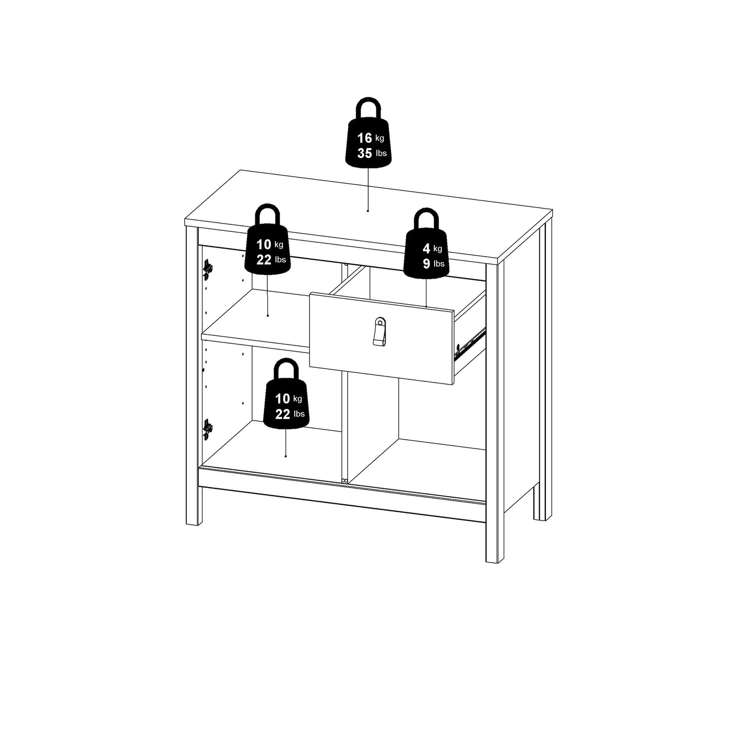 Barcelona Sideboard 2 doors + 1 drawer in Matt Black