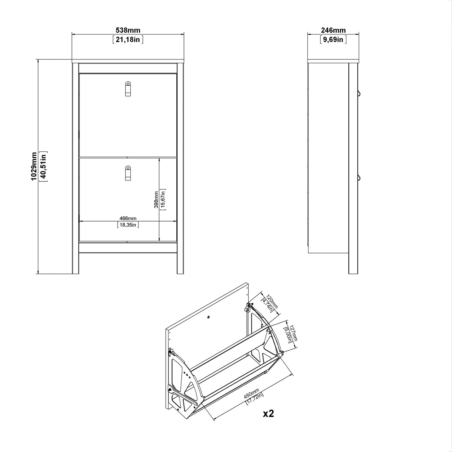 Barcelona Shoe Cabinet 2 flap doors Matt Black