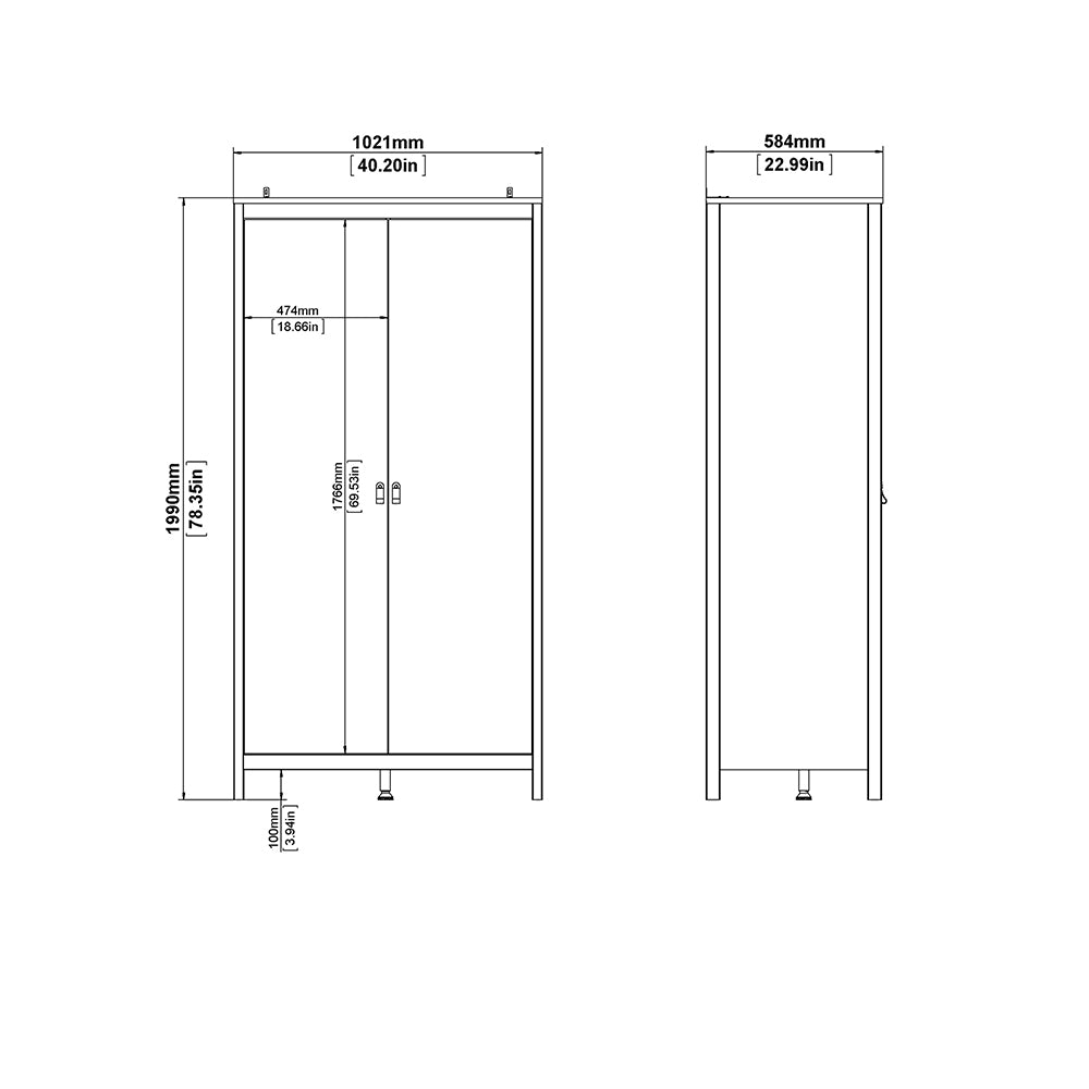 Barcelona 3 Piece Bundle, Bedside, Chest and 2 Door Wardrobe in Matt Black