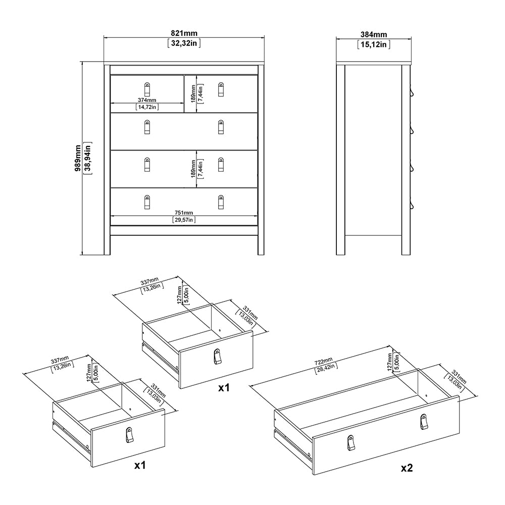 Barcelona 3 Piece Bundle, Bedside, Chest and 3 Door Wardrobe in Matt Black