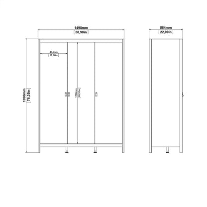 Madrid 3 Piece Bundle, Bedside, Chest and 3 Door Wardrobe in White