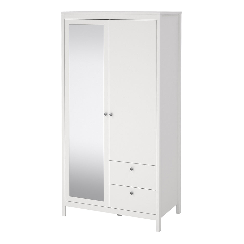 Madrid Wardrobe with 1 door + 1 mirror door + 2 drawers White